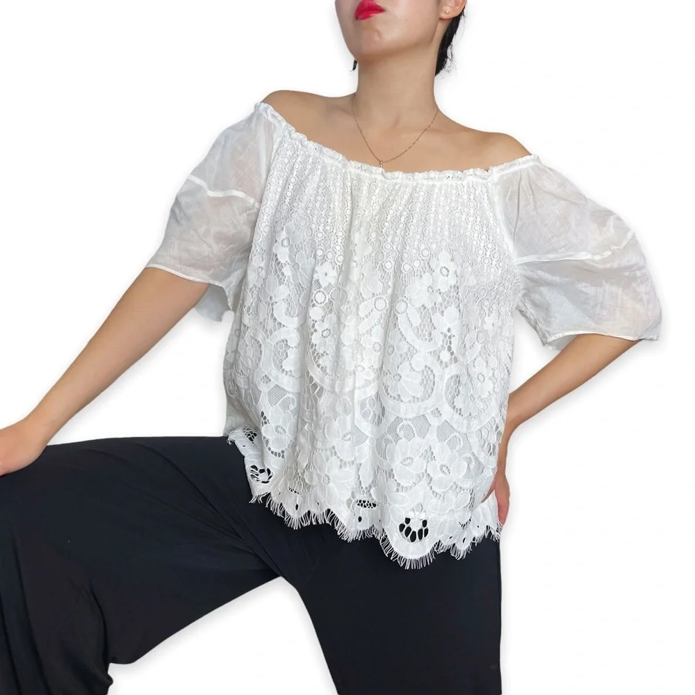 NWT Anthroplogie Moulinette Soeurs Messina White Puffsleeve Lace Top Size L - Picture 13 of 16